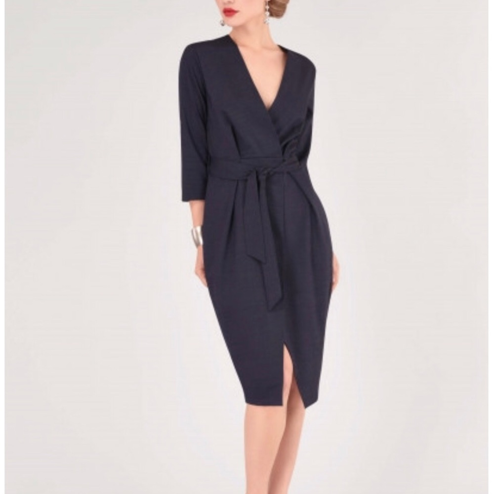 Closet Black 3/4 Sleeve Tie Up Wrap Dress